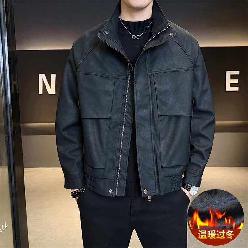 加绒皮衣外套男秋冬季2025新款机车PU皮夹克7712-P165,男装夹克,电商D327
