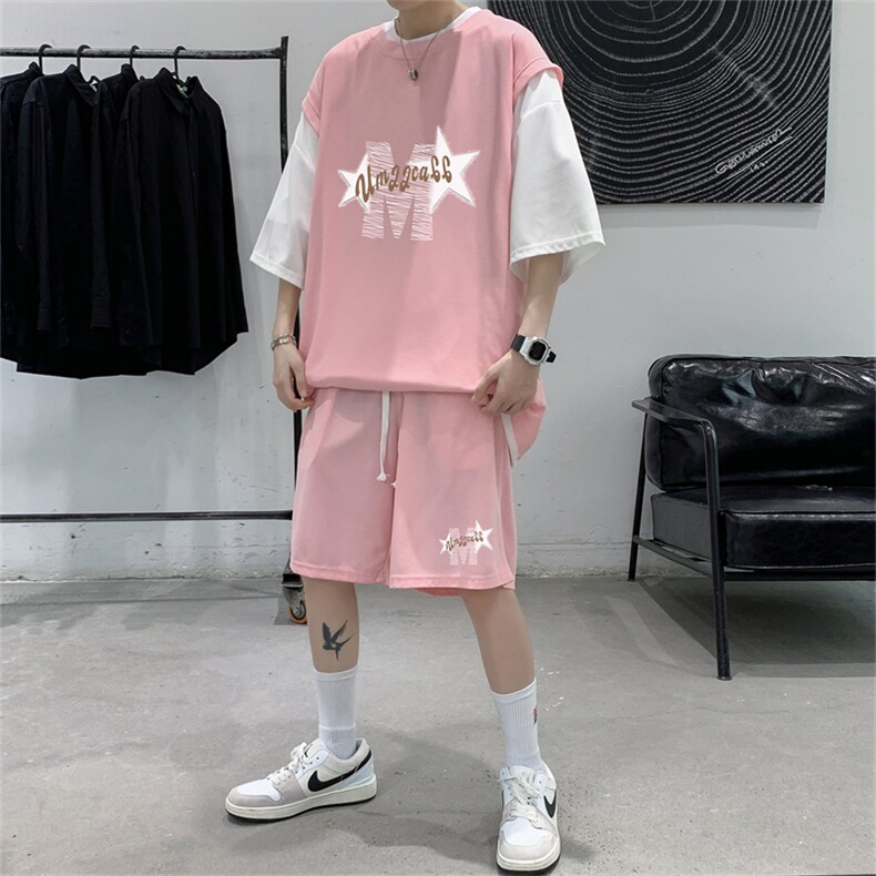 华夫格套装潮流休闲短袖短裤两件套FTZ3053-P55控78,男装牛仔裤,电商B370