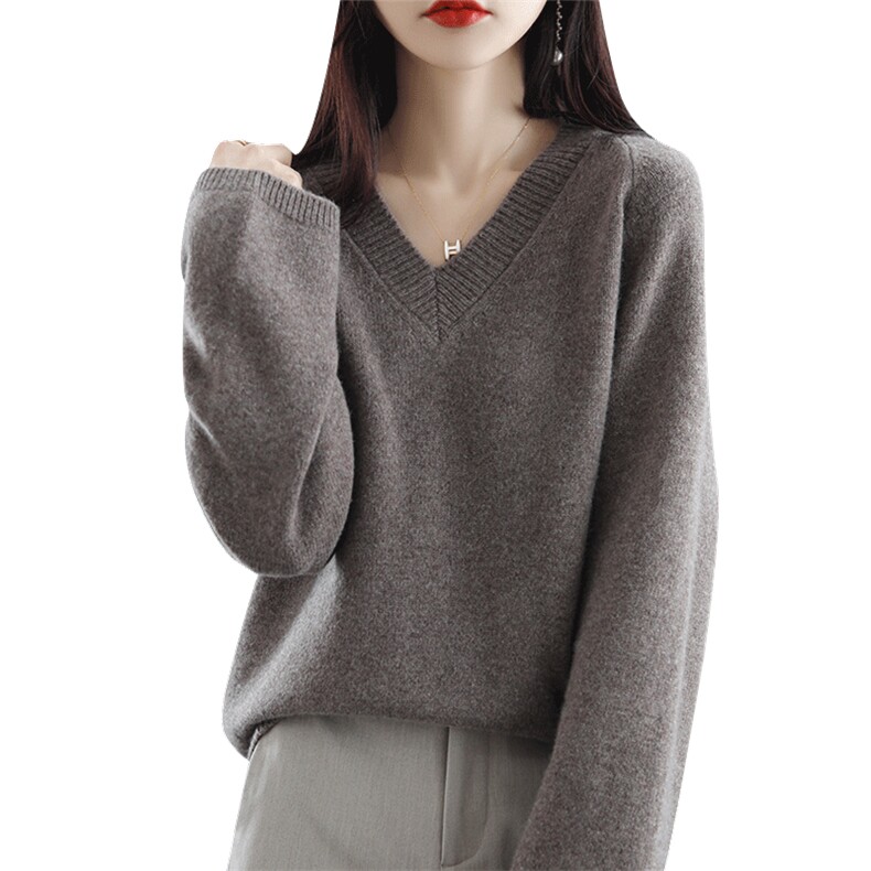 长袖套头纯色羊毛2024年秋季V领时尚羊毛衫,女装羊毛衫,冀清阳荣