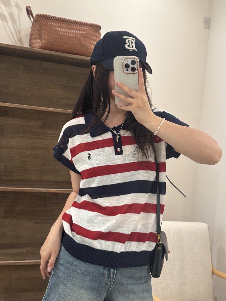 夏季新款简约时尚百搭女士三款条纹刺绣短袖，女装T恤，沐策羊绒