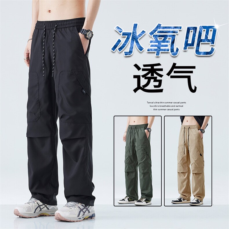 新款户外男士休闲裤直筒宽松运动阔腿潮流大码春夏休闲裤男K10P45图片