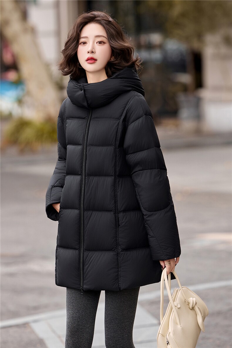 保暖中长款羽绒服女2025冬季时尚休闲加厚连帽白鸭绒外套潮,女装羽绒服,流量+