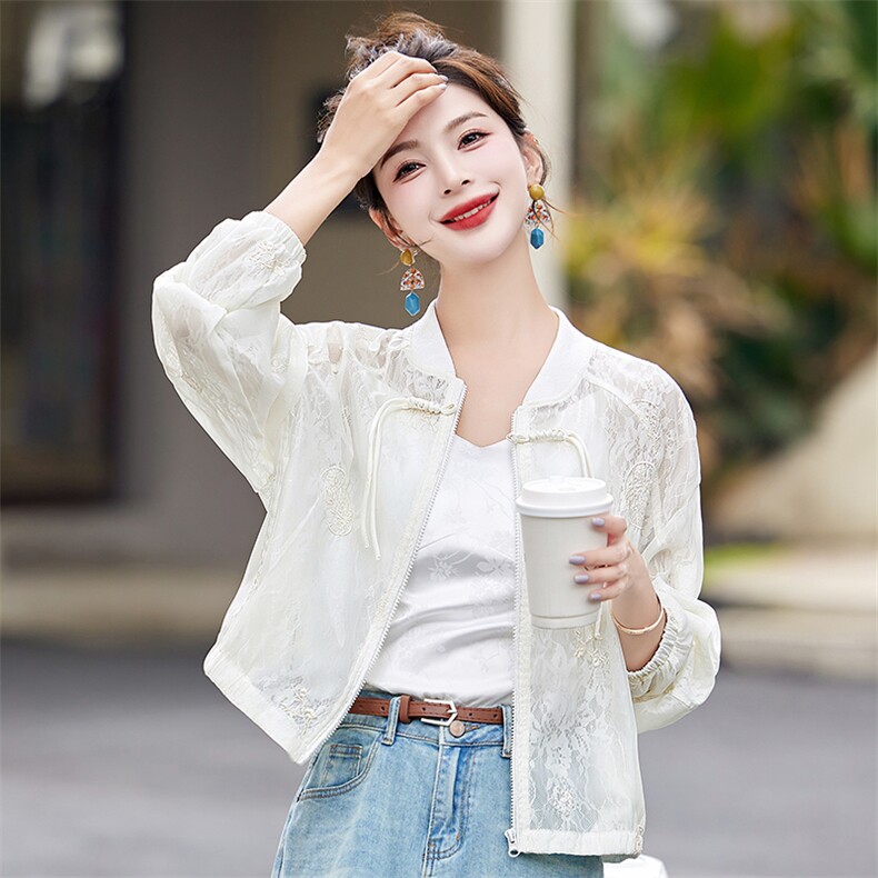现货蕾丝防晒衣女夏轻薄小个子2025新款宽松超好看薄款新中式外套，女装防晒衣，美静678