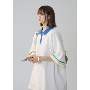 2025夏季新款 拼接条纹蓝白色短袖polo杉T恤T1027/P45控59-100棉图片