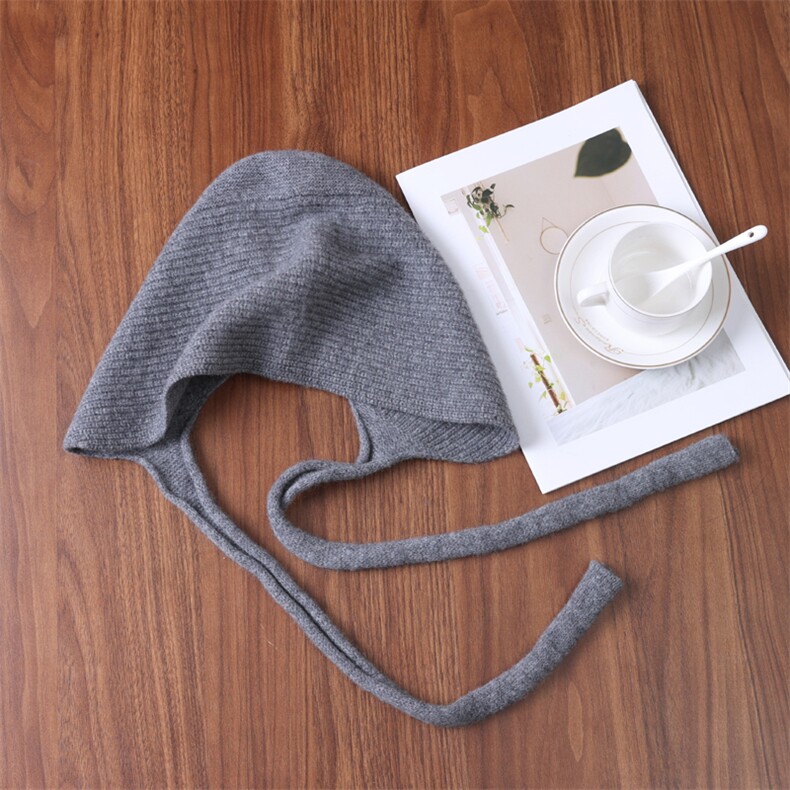 休闲时尚百搭系绳护耳帽通勤逛街休闲,饰品帽子,九月九羊绒