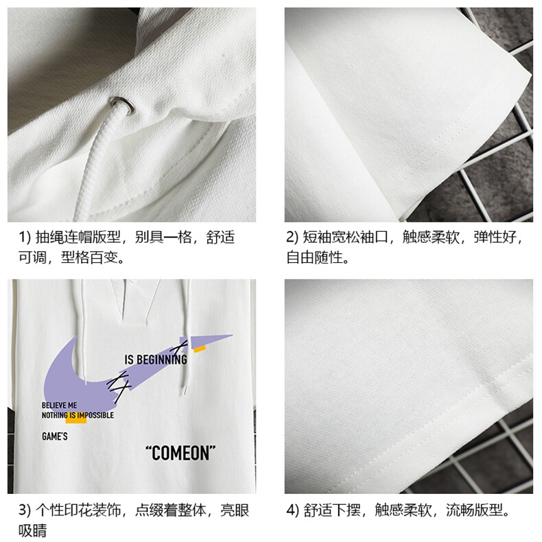 LD54259-P45NASA连帽短袖t恤男大码胖子带帽五分袖中袖网格,男装T恤,电商A040A