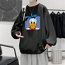 唐老鸭华夫格卫衣圆领卫衣男长袖t恤男外套HW76223-P30加绒款-P40，男装卫衣，电商A040