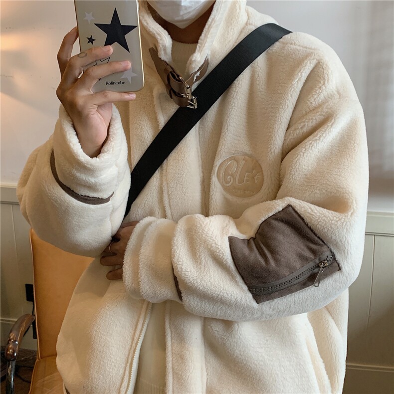 港风新品皮毛一体刺绣羊羔毛棉衣男装加厚冬装棉服外套G1037P128,男装棉衣,电商A339
