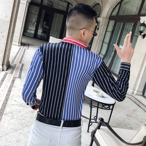 2021春秋衬衫社会男长袖上衣条纹男装韩版修身四季潮流衬衣Q846-P55