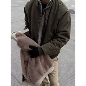 可拆卸帽重磅加绒哈灵顿飞行夹克外套男冬季美式复古短款工装棉服图片