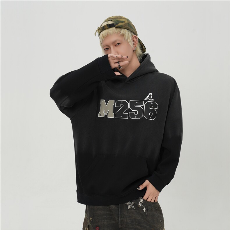 （工艺款）水洗渐变情侣卫衣潮牌字母烫珠连帽外套1015-WY357-P90,女装短外套,四季星座1015