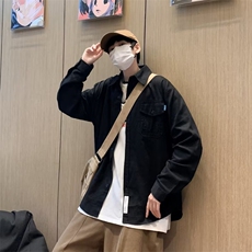 工装衬衫男长袖贴标港风潮流帅气日系2023秋夏季ins外套CY493-P41，男装衬衫，星座412-3