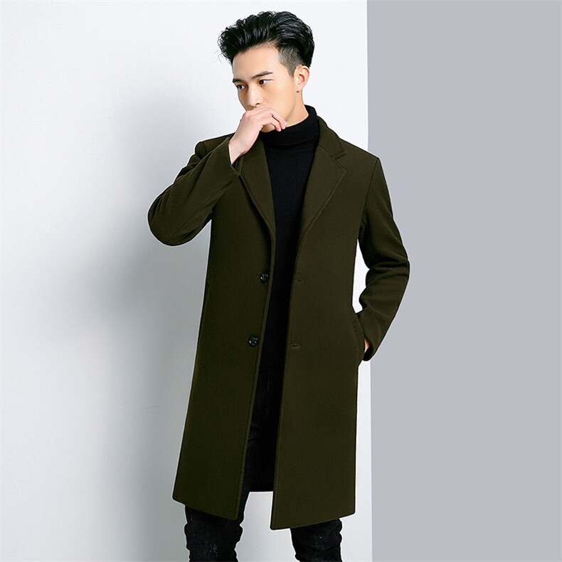 HN1802新款毛呢大衣男韩版羊毛外套长款商务主推货足可加棉P175，男装毛呢大衣，电商B360