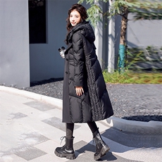 【现货】90%白鸭绒羽绒服女冬季新款中长款过膝加厚保暖连帽外套，女装羽绒服，鑫源服饰