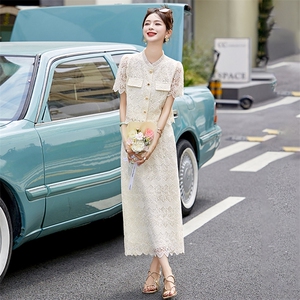 小香风蕾丝套装裙女2025夏季新款名媛气质刺绣上衣半身长裙两件套图片