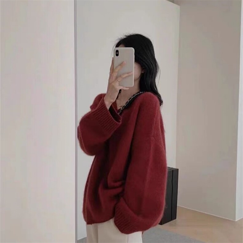 半高领毛衣女慵懒秋冬宽松针织新款长袖内搭套头打底衫,针织衫/毛衣,锦瑟羊绒