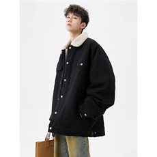 羊羔绒翻领加绒加厚牛仔外套冬季保暖工装棉衣夹克JM59-P135，男装工装外套，星座1001-1