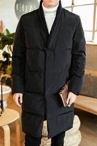 2020冬季新款男装风中长款棉服外套盘扣棉衣 M08模特图图片