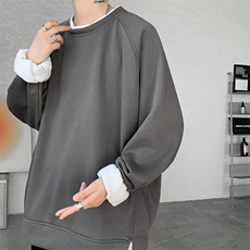 8XL-M加绒假两件卫衣加肥加大码美式复古圆领上衣WY5103P55加绒65，男装卫衣，电商B238