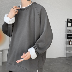 8XL-M加绒假两件卫衣加肥加大码美式复古圆领上衣WY5103P55加绒65图片
