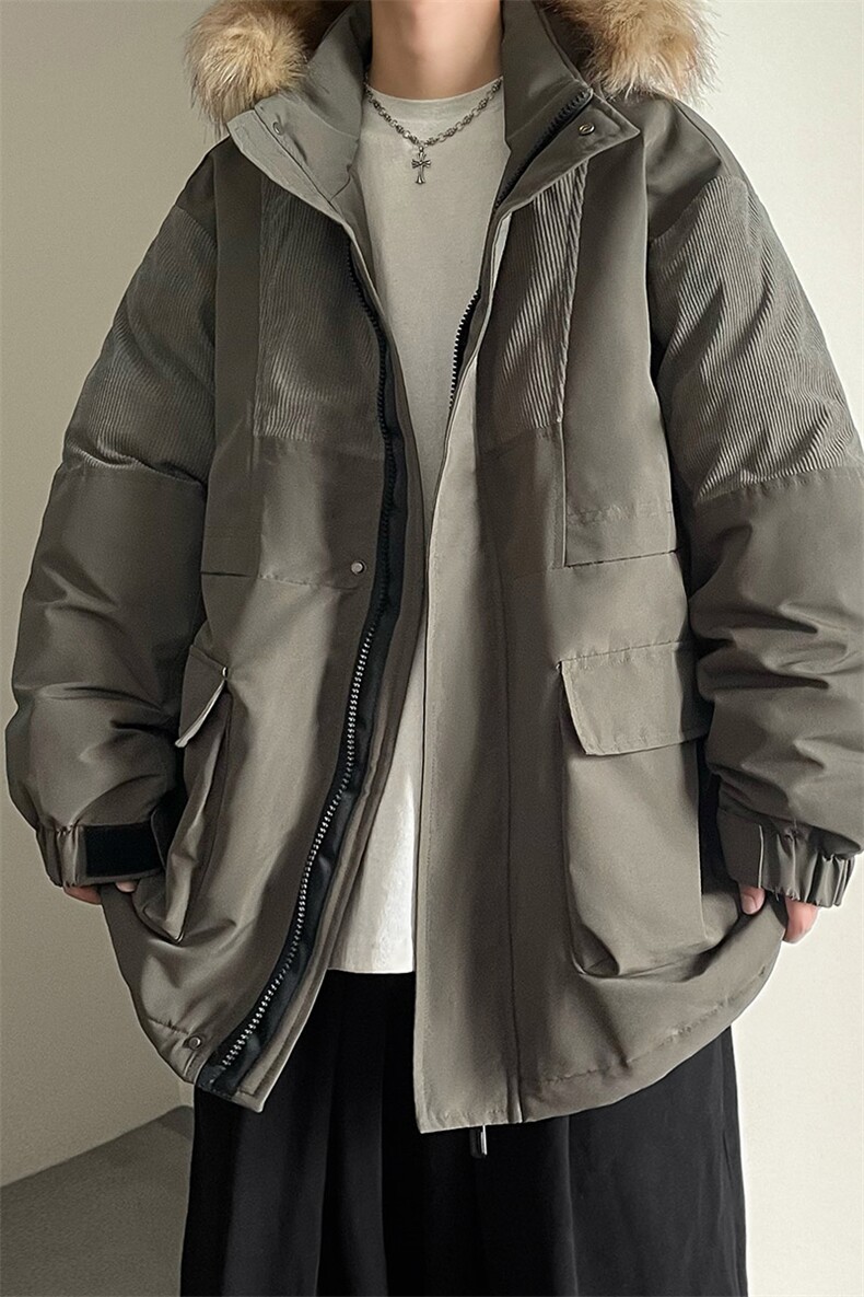 港风2026新品冬季宽松撞色棉服派克服毛领冬装加厚外套D009-P145,男装棉衣,星座717