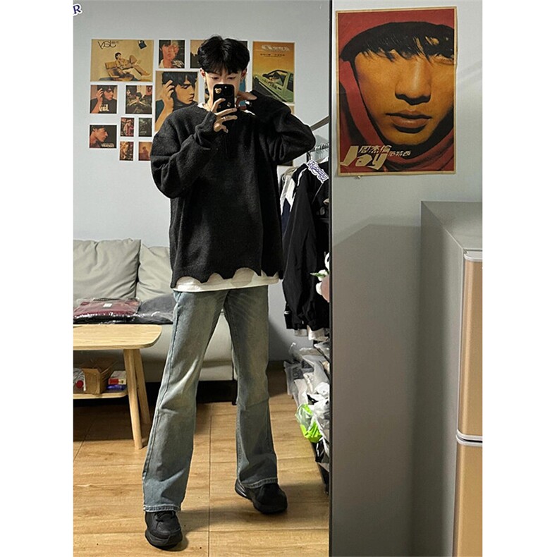 【有货】美式高街半拉链破坏毛衣水洗灰套头针织衫MY350特P62,男装针织衫/毛衣,星座908-1