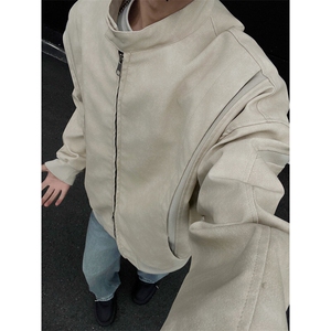 高品质设计感pu皮结构夹克外套男CP96-特p75