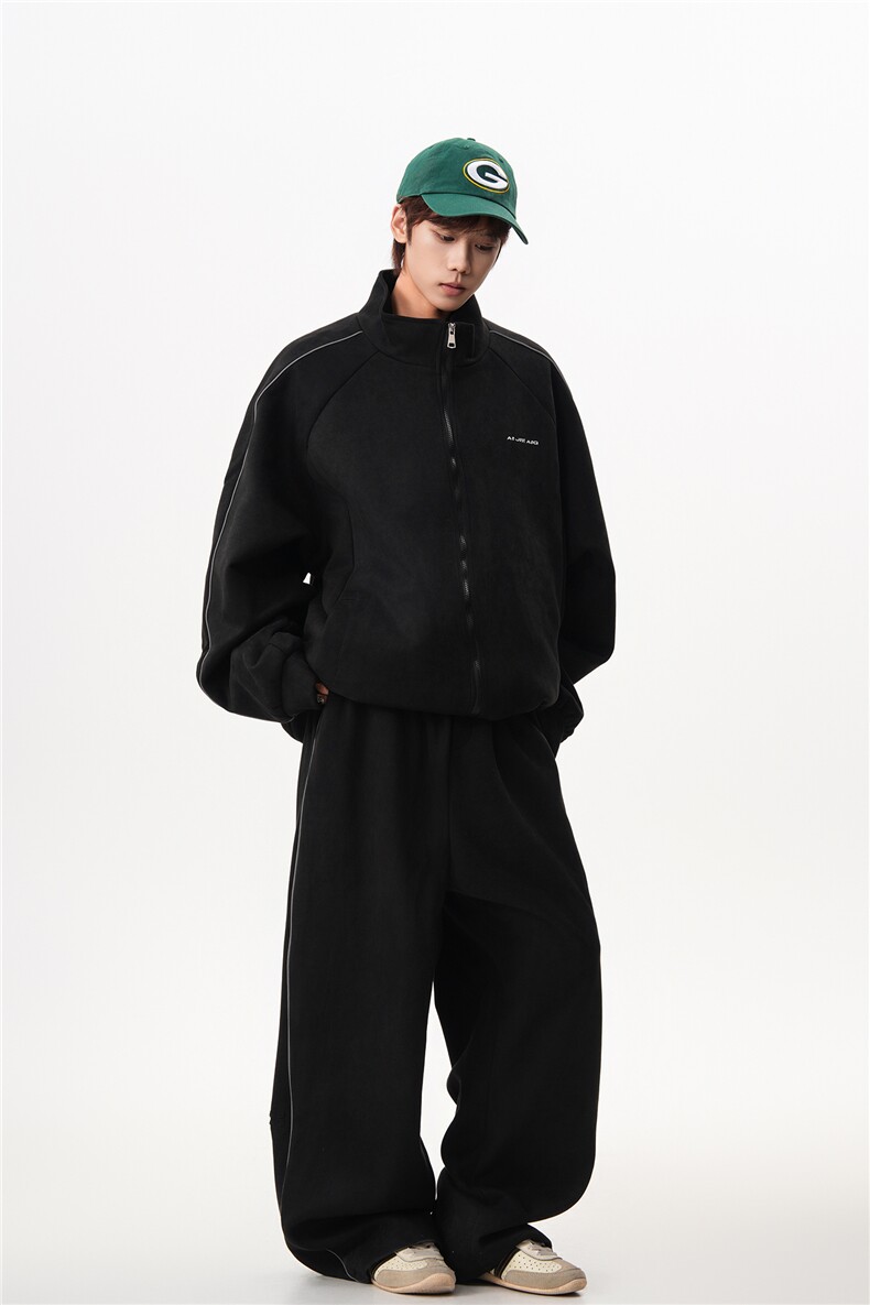 8XL-M反光条运动套装男街舞服休闲外套夹克麂皮绒裤子男TZ106P95,男装T恤,电商D206-1