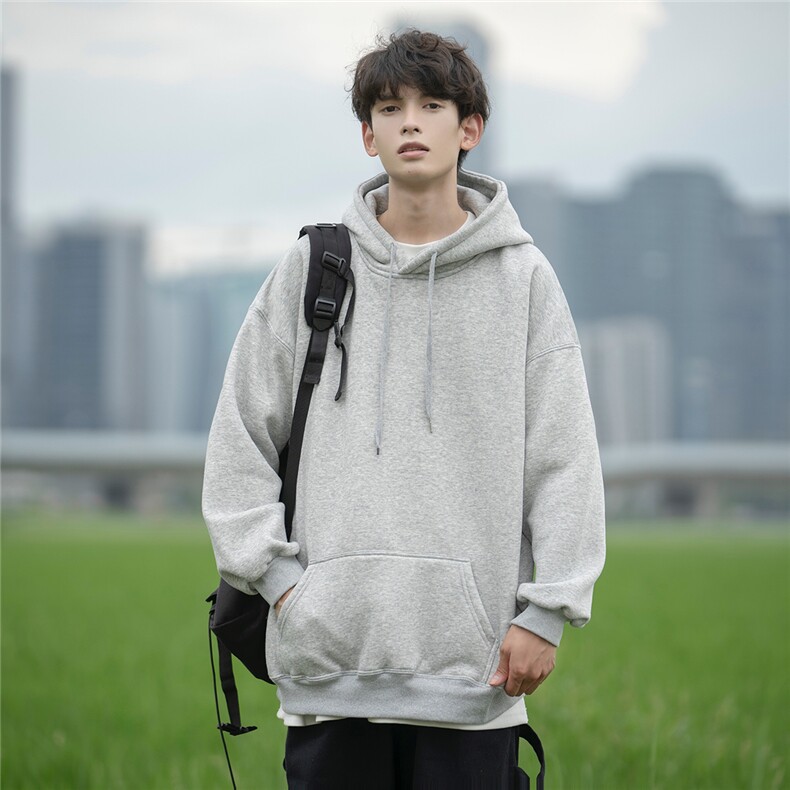 秋冬奥利绒纯色帽衫上衣男士文艺宽松ins连帽卫衣 D328-WY399-P48图片