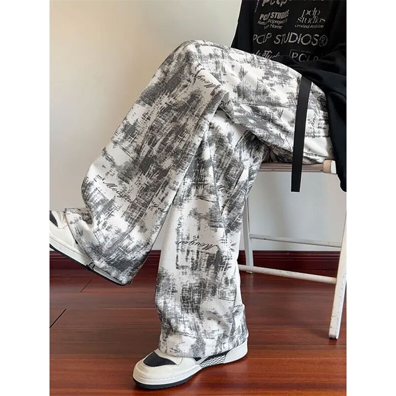 美式高街设计感脏脏阔腿裤情侣款春秋冬宽松卫裤直筒显高休闲长裤,男装休闲裤,星座1210-1