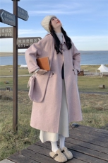 粉色茧型宽松羊毛双面羊绒大衣女冬新款高级感长过膝加厚毛呢外套，女装羊绒大衣，2C056