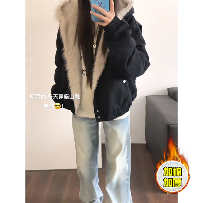 现货高品质美式高街冬季重磅硬挺短款座山雕毛领棉衣男女加厚外套,男装棉衣,电商A486