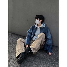 2025年春秋季新款美式复古少年感水洗工装裤子男生宽松直筒裤潮牌，男装工装外套，星座506A