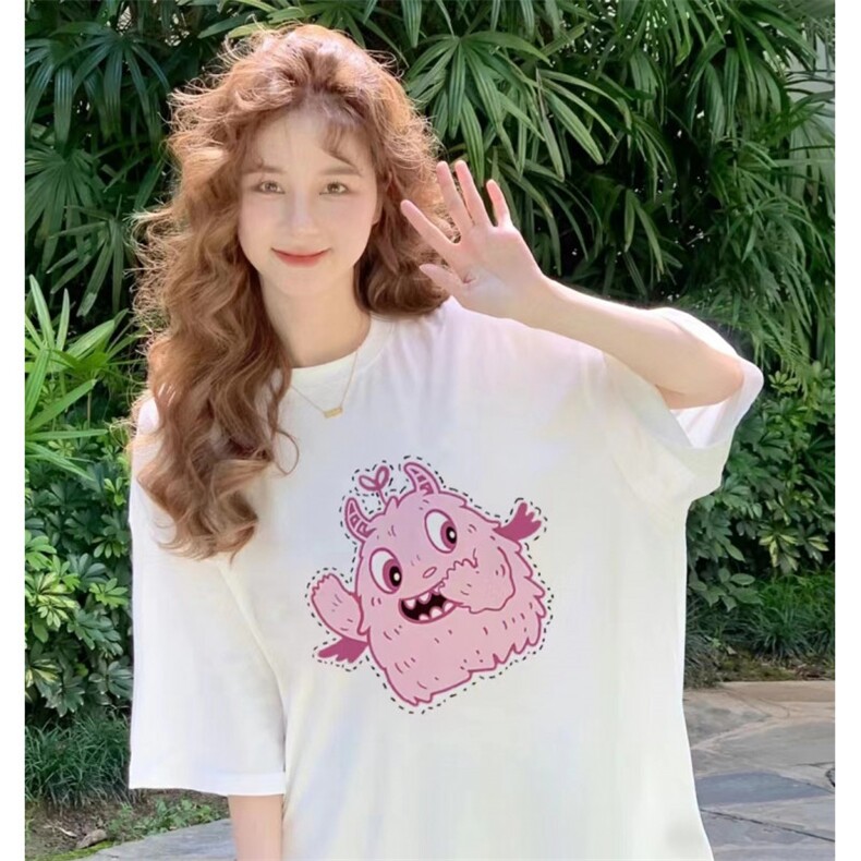 T0626-P25奶系粉红怪兽纯棉卡通印花短袖情侣T恤学院风宽松，男装T恤，星座617A-2