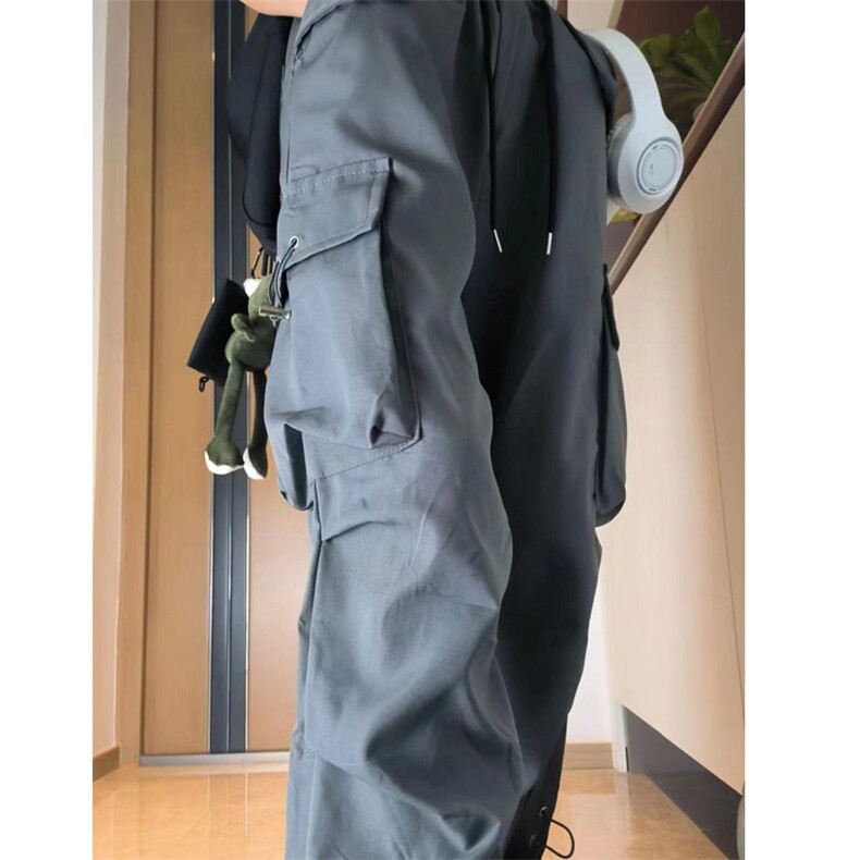 抖音直播春夏款男女工装裤大口袋中性风抽绳冲锋长裤A07P45,男装工装外套,星座1013