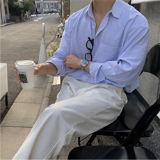 衬衫男韩版休闲小众条纹衬衣春秋季时尚百搭长袖外套XZ710-811P50，男装衬衫，星座710
