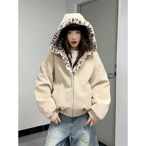 美式高街复古PU保暖外套休闲宽松冬季百搭痞帅棉服男女同款图片