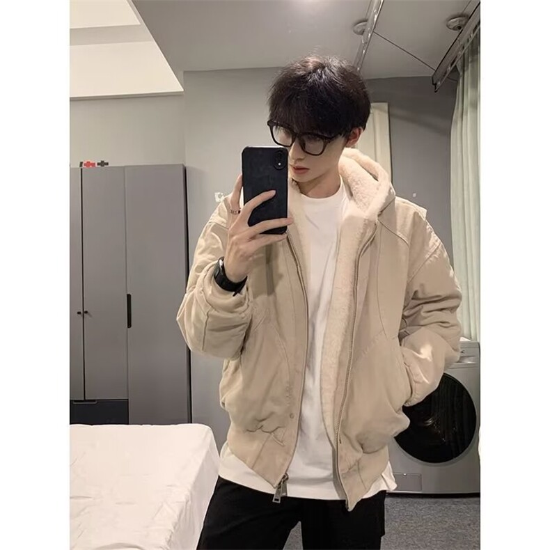 美式复古港风棉服连帽外套男春秋高级设计感小众休闲夹棉夹克图片