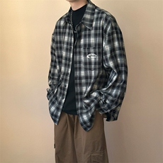 高品质绣花全棉格子长袖衬衣外套潮牌中性AC2308603-特批P60，男装衬衫，电商A351