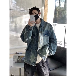 得物二开 美式水洗做旧牛仔外套男复古显瘦夹克牛仔衣JK1291-P72图片