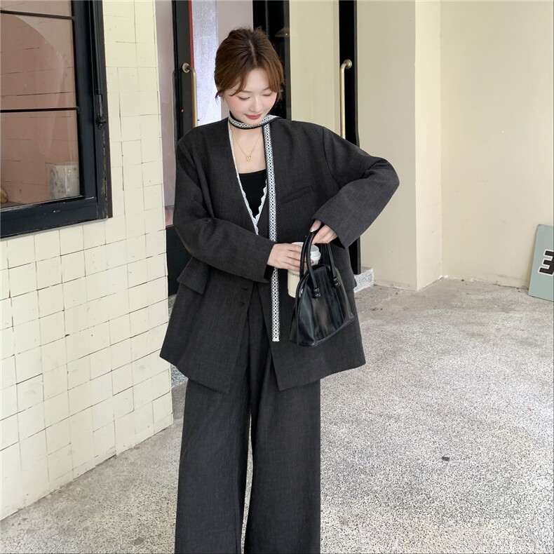 高级感显瘦西服外套通勤套装女2025春秋季新款休闲阔腿长裤两件套,女装套装/套裙,蝶眷