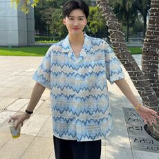 高品质夏威夷镂空短袖衬衫空肌理感夏威夷花衬衫，男装T恤，星座506A