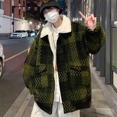 港风羊羔毛棉衣男大码休闲上衣潮牌冬季加厚外套M16P120控158，男装棉衣，电商A157