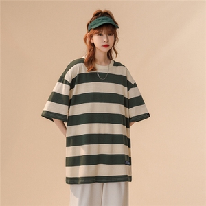 1中性风大码M-5XL休闲运动情侣女潮条纹短袖T恤DT7752P35控48图片