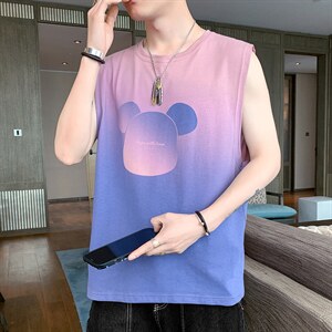 2022夏季时尚男士潮流拼色小熊可爱图案无袖T恤TC1105-P25图片