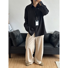 四季薄款冰丝长袖衬衫男简约纯色垂感休闲长袖痞帅衬衣CS031-P28，男装衬衫，星座301C-5