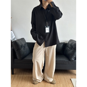 四季薄款冰丝长袖衬衫男简约纯色垂感休闲长袖痞帅衬衣CS031-P28图片