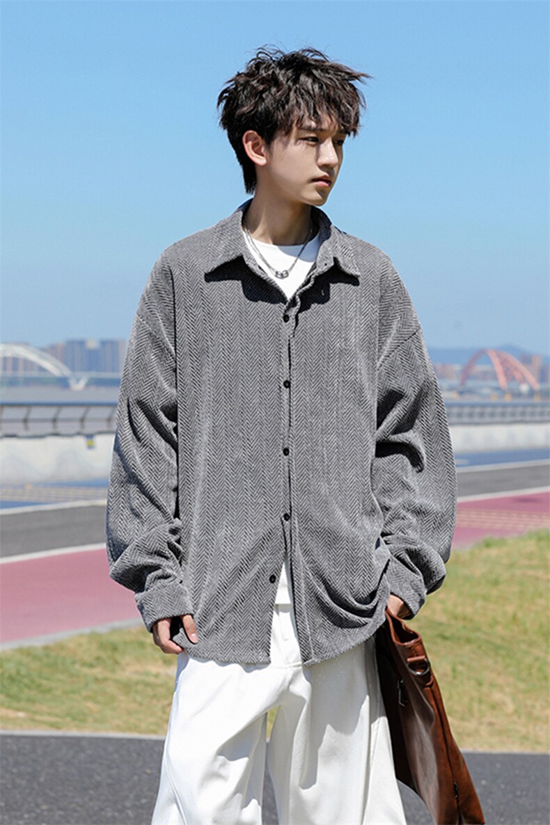 8XL-M人字纹小香风衬衫男生春秋衬衣宽松慵懒垂感外套CS29008P45,男装衬衫,电商B312
