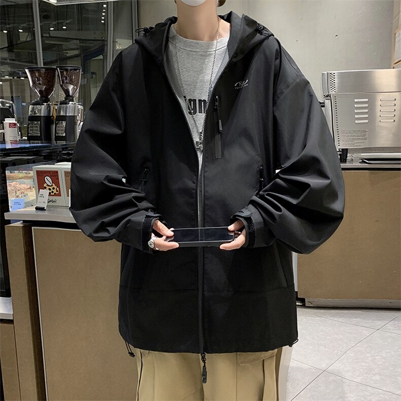 秋冬男连帽夹克衫字母印花工装拉链冲锋衣魔术贴外套JK9277P65,男装夹克,星座1013-1