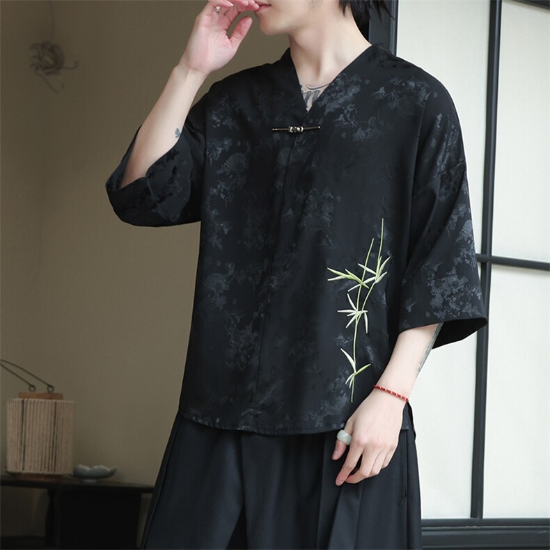 新中式提花风潮T恤短袖上衣刺绣汉服时尚唐装T2403-P55,男装T恤,电商A227